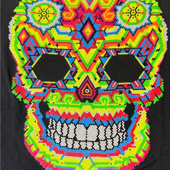 Vibrant Mexican Skull Graphic Black T-Shirt - Picture 2 of 5